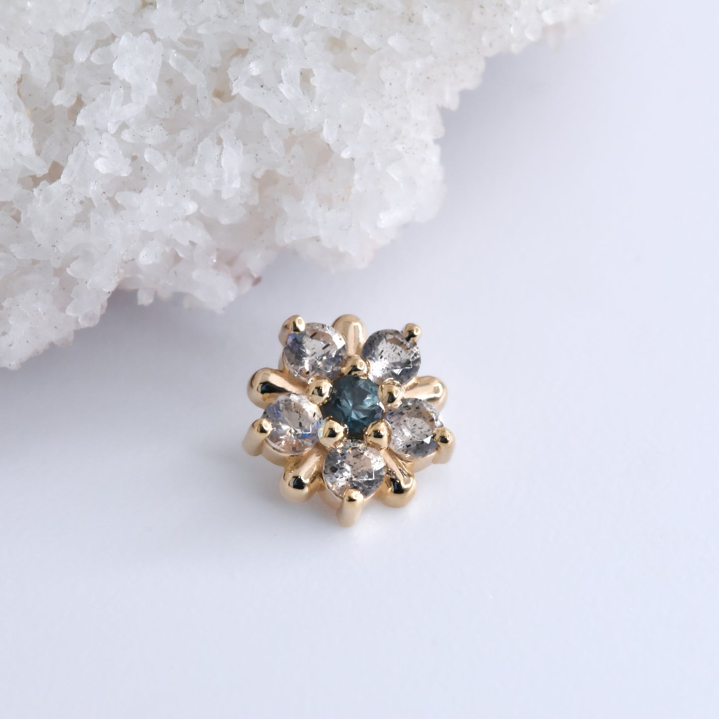 Arya Star End - Teal Grey Sapphire/ Labradorite - Threaded End Only-Gold - Alchemy - Gem Ends - Pressure Fit - Arya Star - 7mm - Yellow Gold-Alchemy Adornment-
