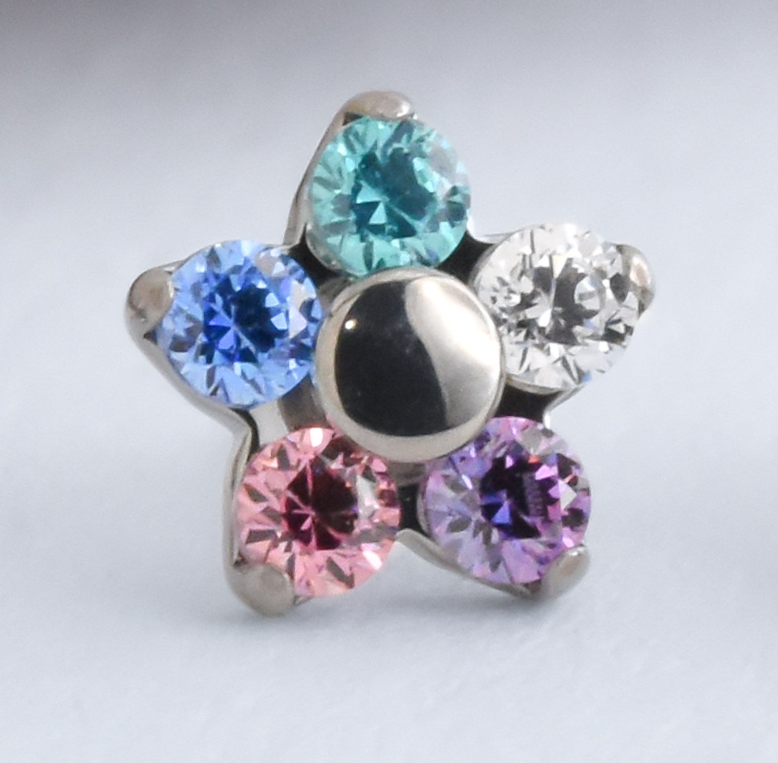 Titanium Flower End - CZ - Pressure Fit End Only-body jewelry-Neometal-Cotton Candy-