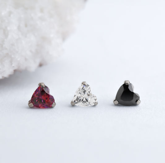 Titanium Heart End - CZ - Pressure Fit End Only-Neometal-Red CZ-