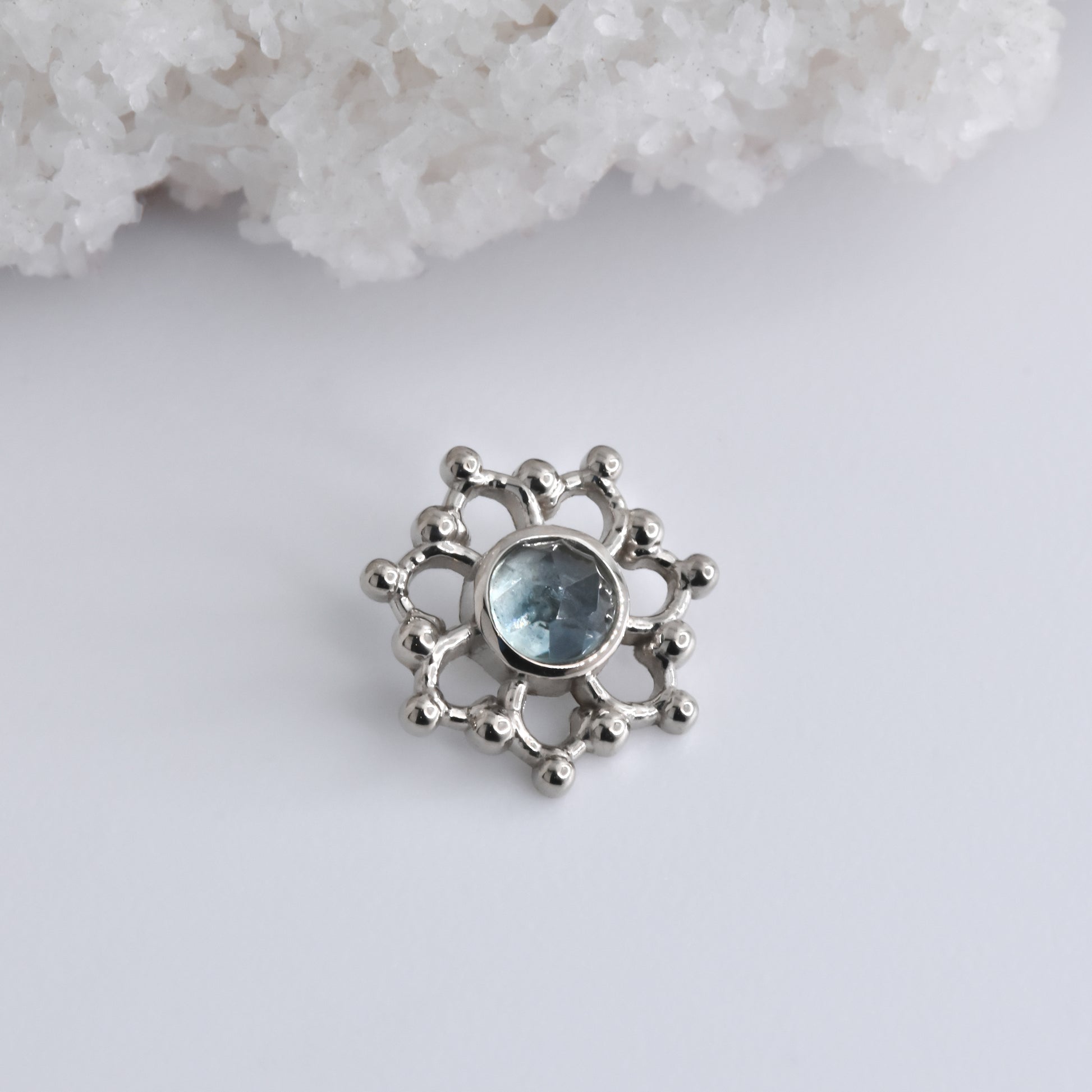 Krystal End - Rose Cut Teal Grey Sapphire - Threaded End Only-Gold - Alchemy - Gem Ends - Threaded-Alchemy Adornment-