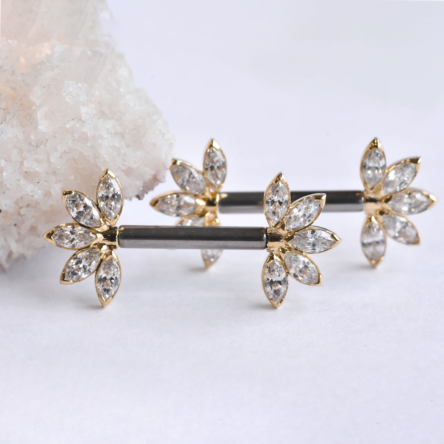 5 Gem Side-Set Marquise Fan End - CZ - Pressure Fit End Only-Anatometal-
