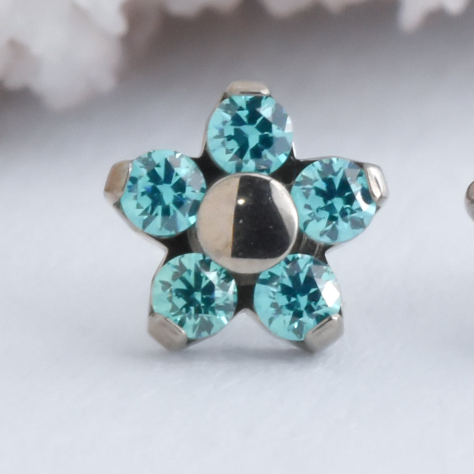 Titanium Flower End - CZ - Pressure Fit End Only-body jewelry-Neometal-Mint Green-