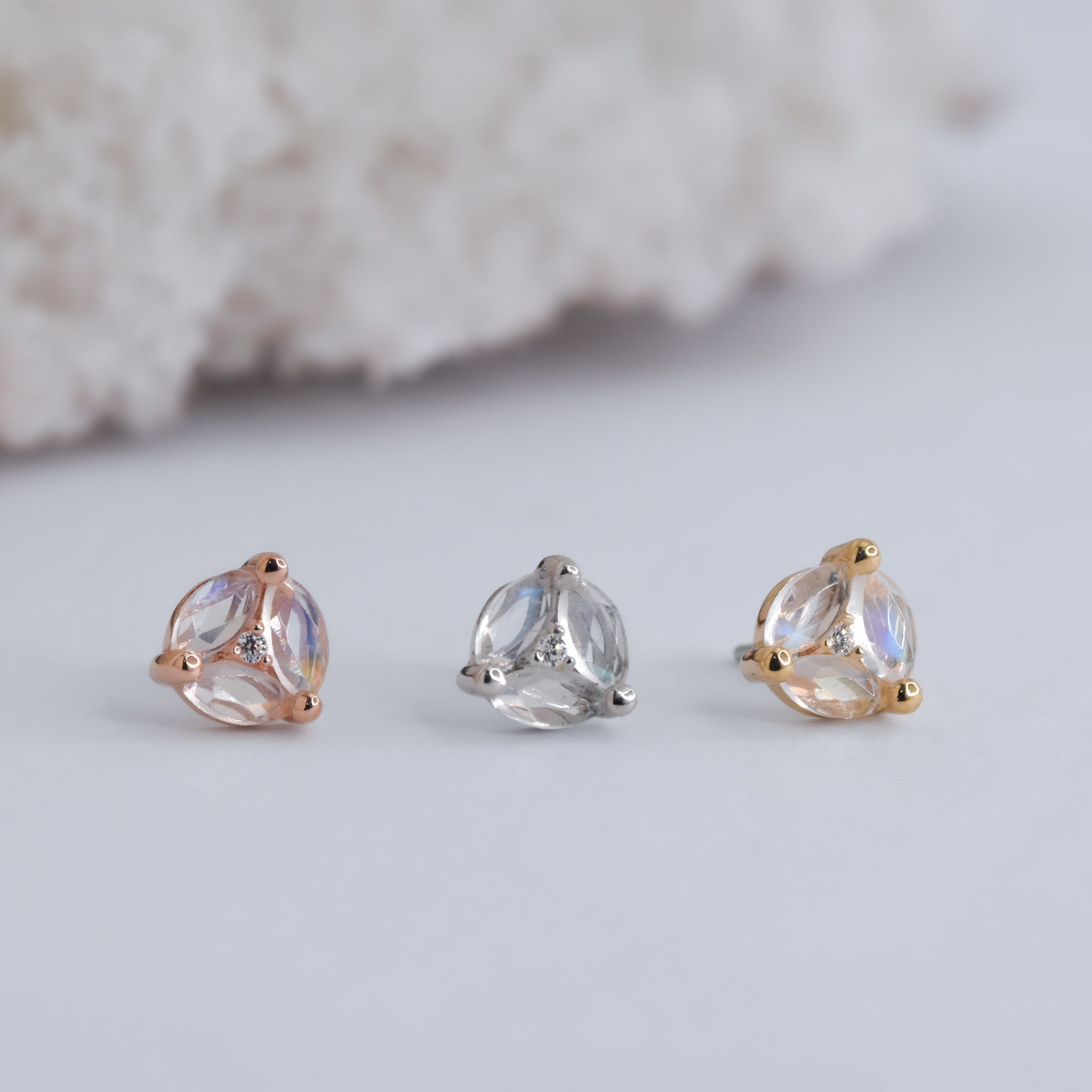 Triple Threat End - Moonstone - Pressure Fit End Only-body jewelry-Ember-Yellow Gold-