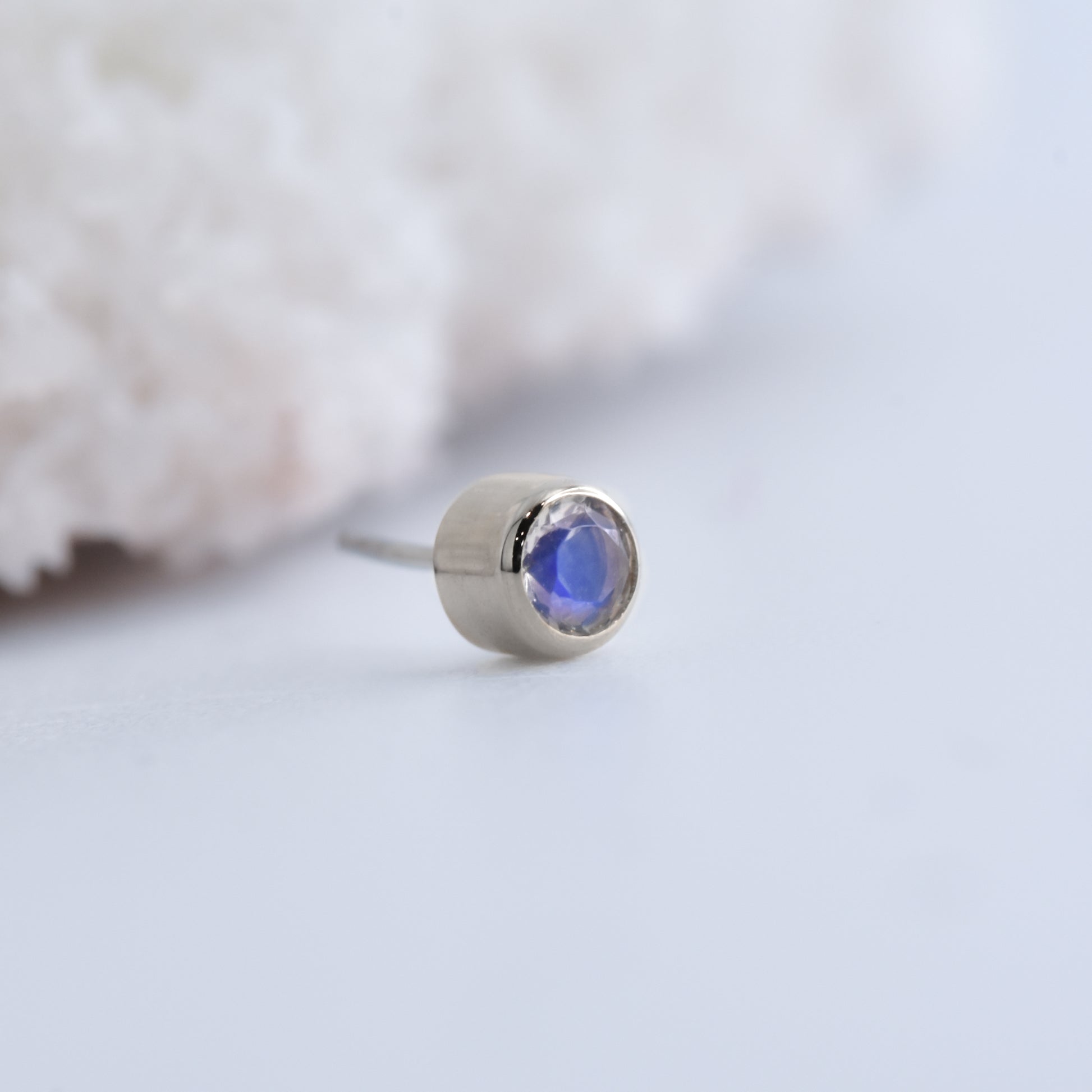2.5mm Bezel End - Moonstone - Pressure Fit End Only-Gold - Alchemy - Gem Ends - Pressure Fit - Bezel - 2mm - Yellow Gold-Alchemy Adornment-