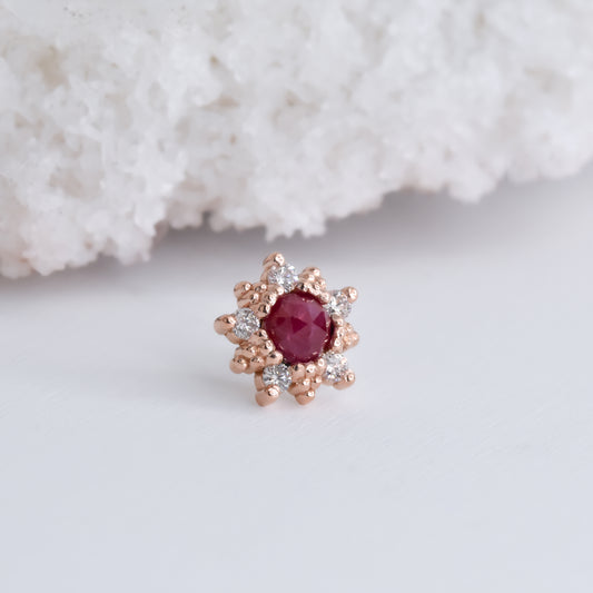 Wren End - Rose Cut Ruby & Diamonds - Pressure Fit End Only-body jewelry-Alchemy Adornment-