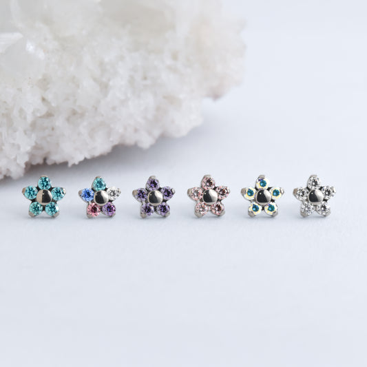 Titanium Flower End - CZ - Pressure Fit End Only-body jewelry-Neometal-Mint Green-
