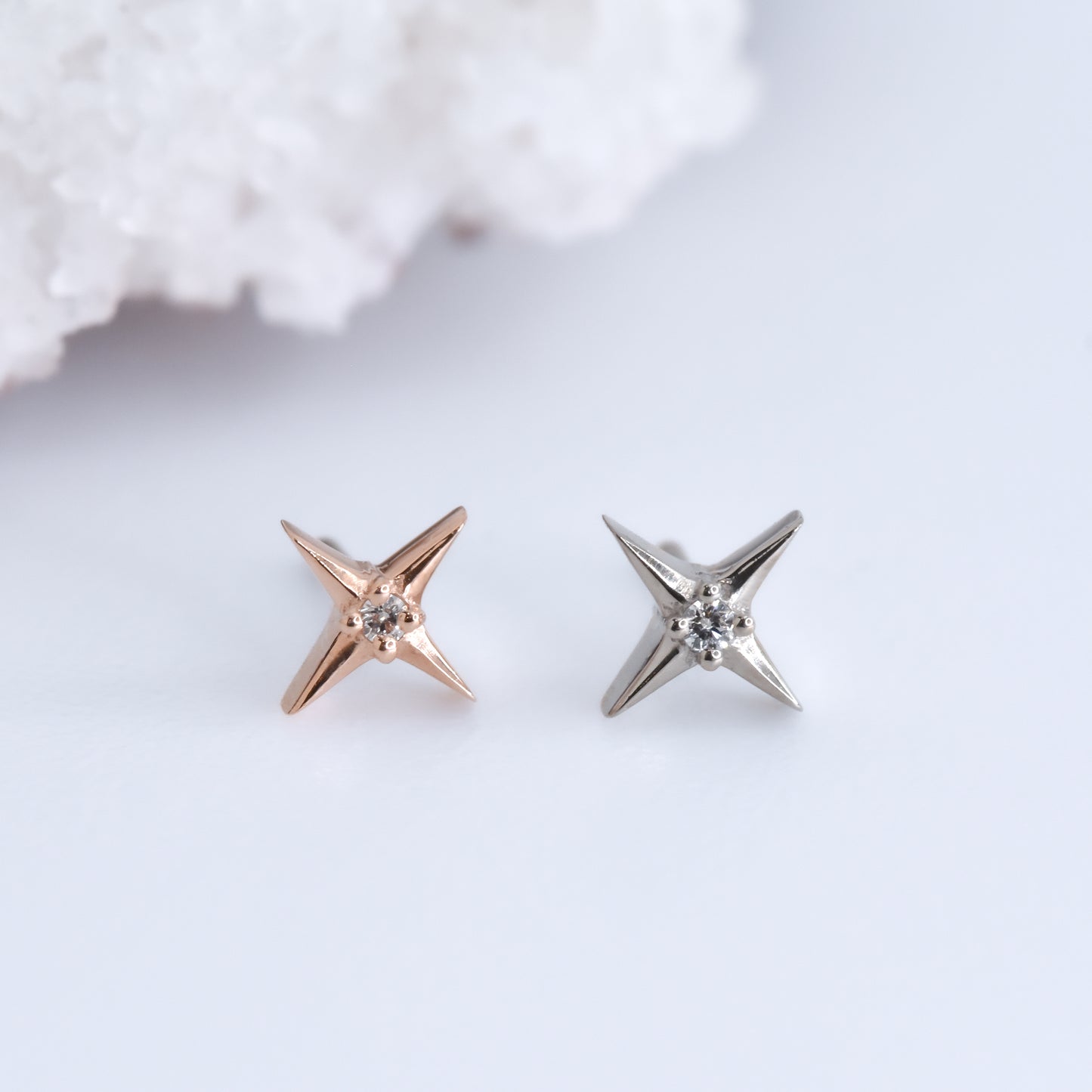 Stella End - Genuine Diamond - Pressure Fit End Only-Gold - Mae Body Jewelry - Plain Ends - Rose Gold-Mae Body Jewellery-White gold-