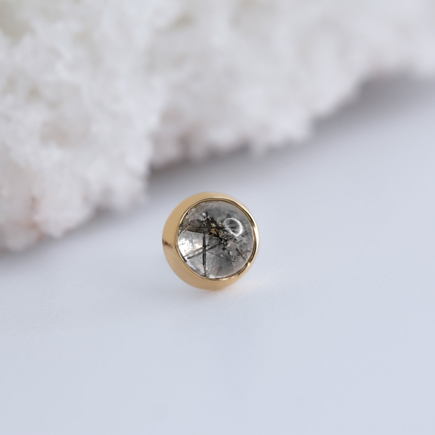 3mm Bezel End - Tourmalated Quartz - Pressure Fit End Only-body jewelry-Alchemy Adornment-