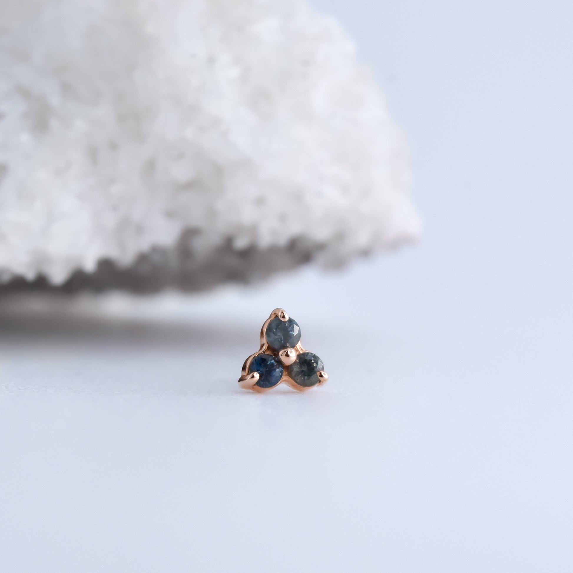 Trinity End - Teal Grey Sapphire - Pressure Fit End Only-body jewelry-alchemy adornment-Rose gold-