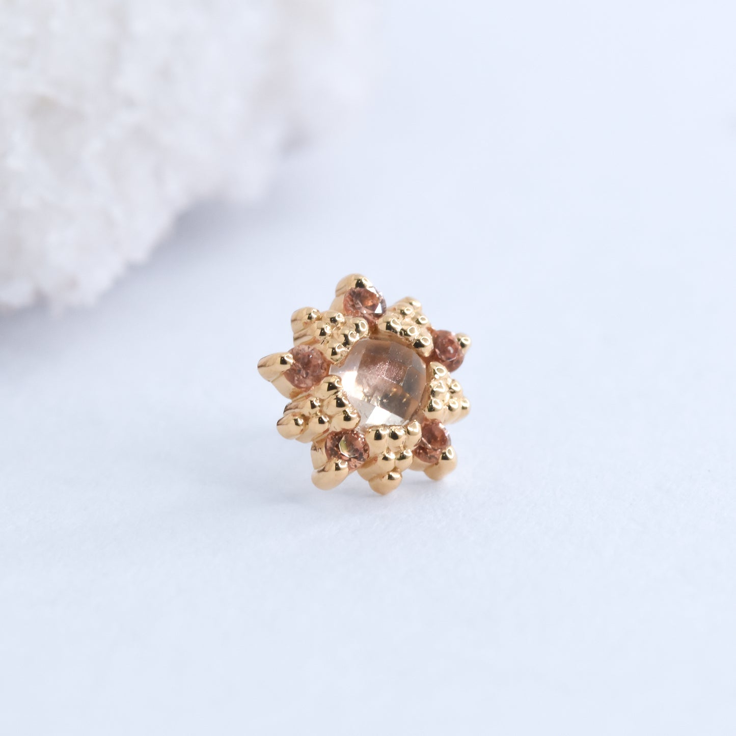 Wren End - Rose Cut Oregon Sunstone & Padparadscha Sapphires - Pressure Fit End Only-body jewelry-Alchemy Adornment-