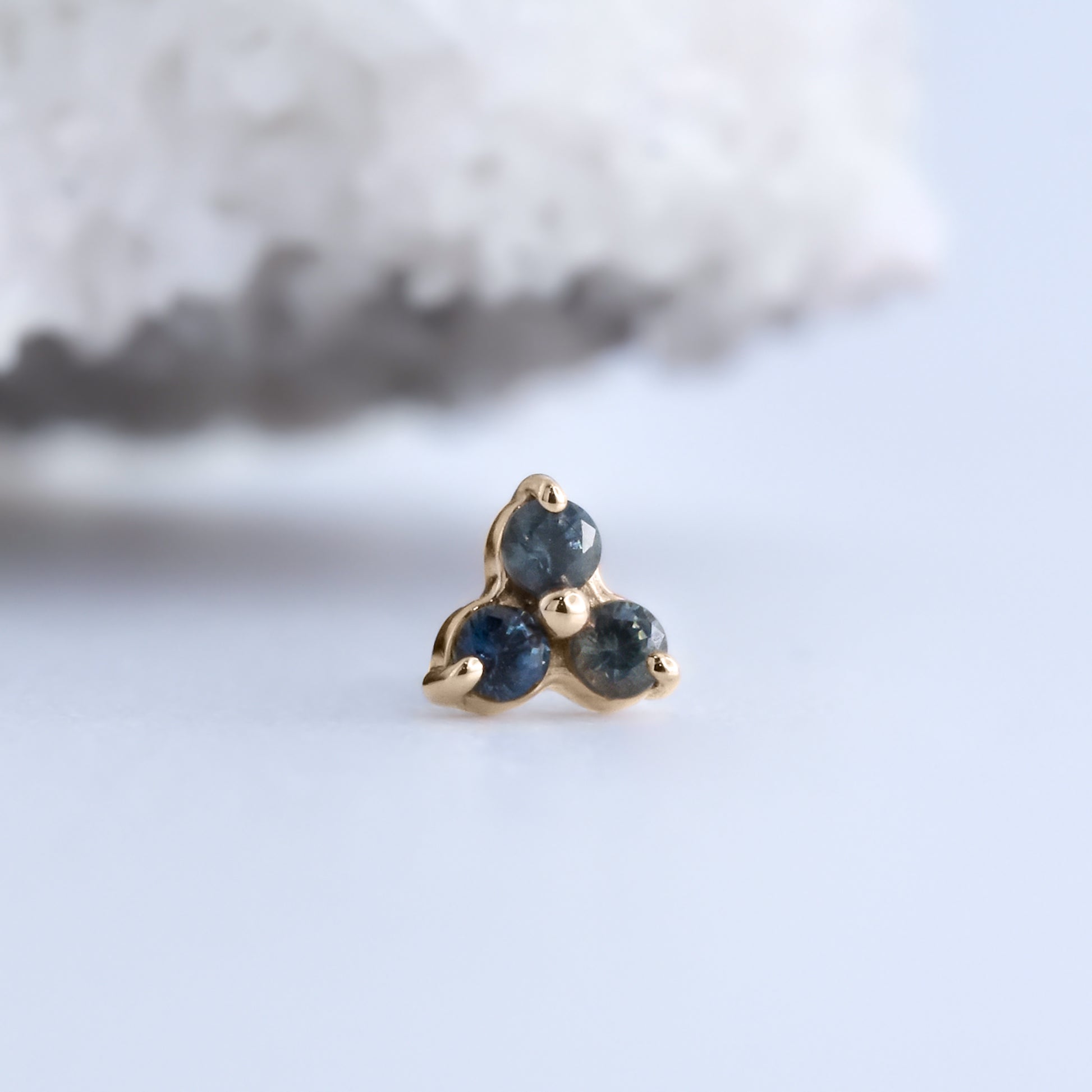 Trinity End - Teal Grey Sapphire - Pressure Fit End Only-body jewelry-alchemy adornment-yellow gold-