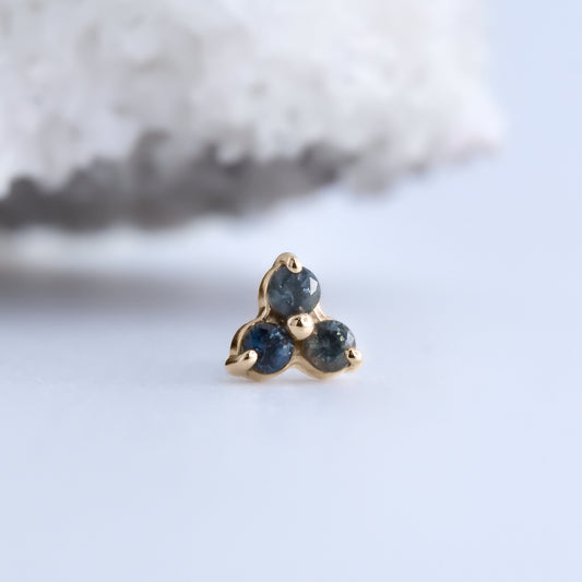 Trinity End - Teal Grey Sapphire - Pressure Fit End Only-body jewelry-alchemy adornment-yellow gold-