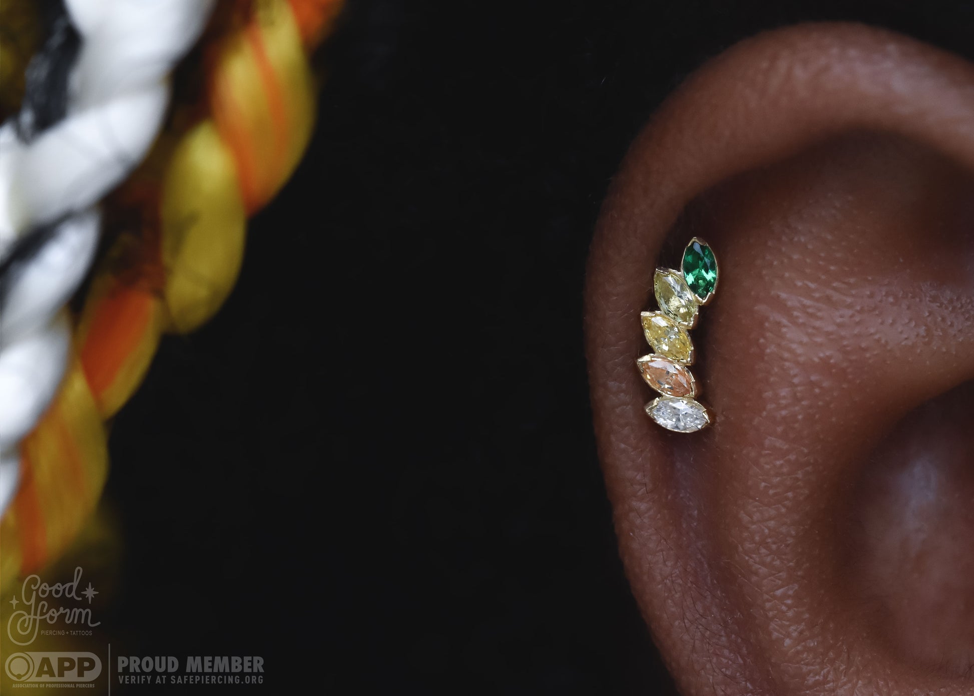 5 Gem Fanfare End - Green Ombre CZs - Pressure Fit End Only-body jewelry-Anatometal-Right-