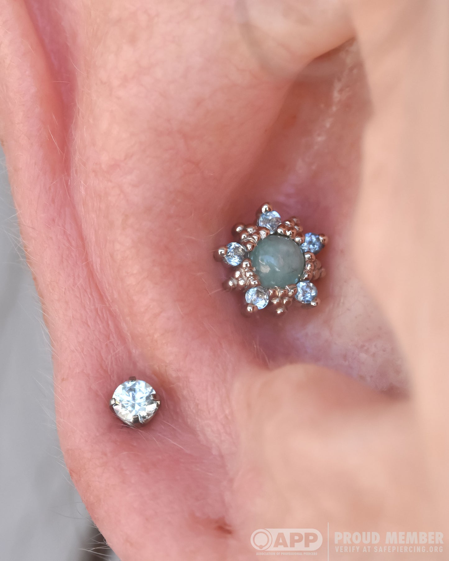 Wren End - Genuine Amazonite & Ice Blue Topaz - Pressure Fit End Only-body jewelry-Alchemy Adornment-