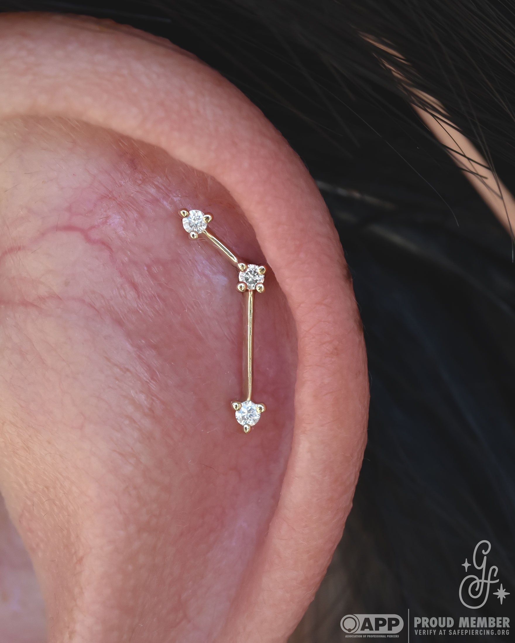 Astera 3 End - Genuine Diamonds - Pressure Fit End Only-body jewelry-Modern Mood-yellow gold-Large-