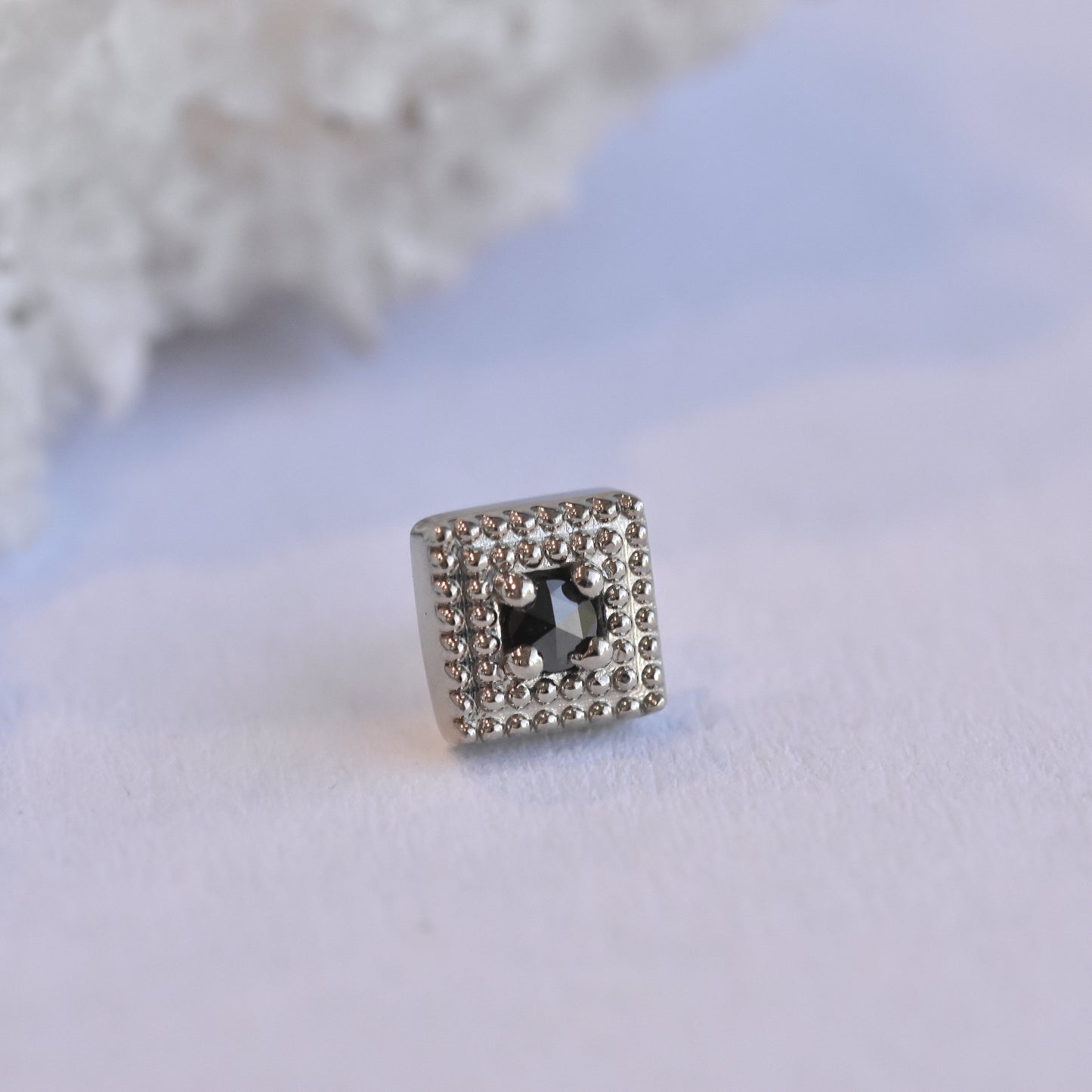 Square Milgrain - Genuine Rose Cut Black Diamond - Pressure Fit End Only