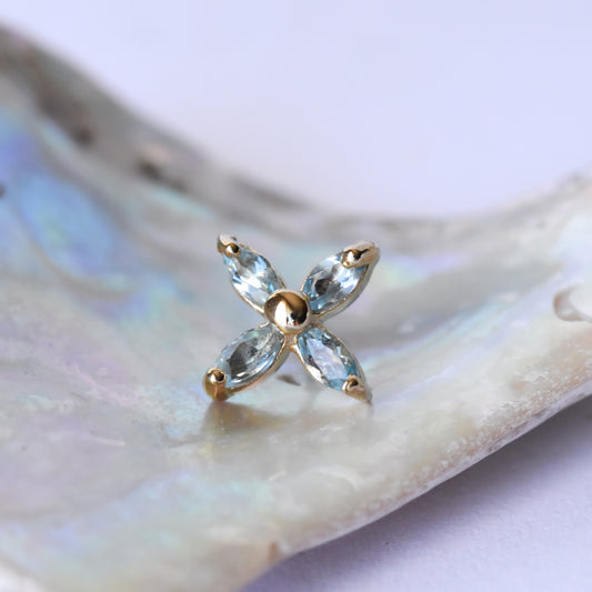 Drishti End - Genuine Swiss Blue Topaz - Pressure Fit End Only-Gold - Quetzalli - Ends - Yellow Gold-Quetzalli-