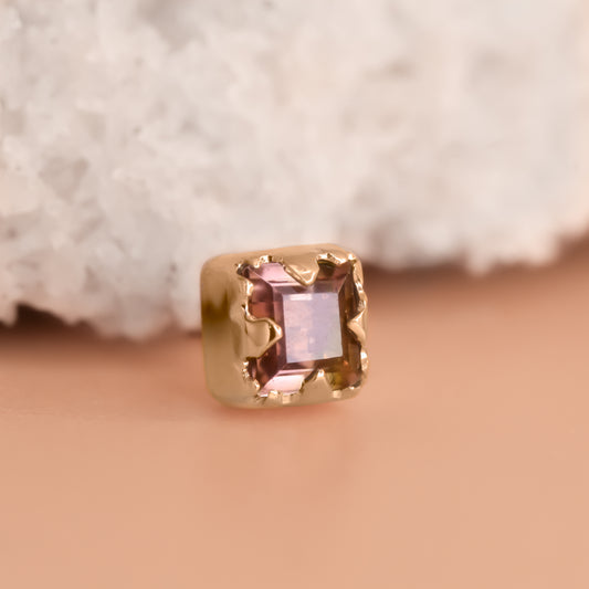 One of a Kind Square Bezel End - Genuine Bi-colour Tourmaline - Pressure Fit End Only-Gold - Aurum Deorum - Ends-tattoopiercer-