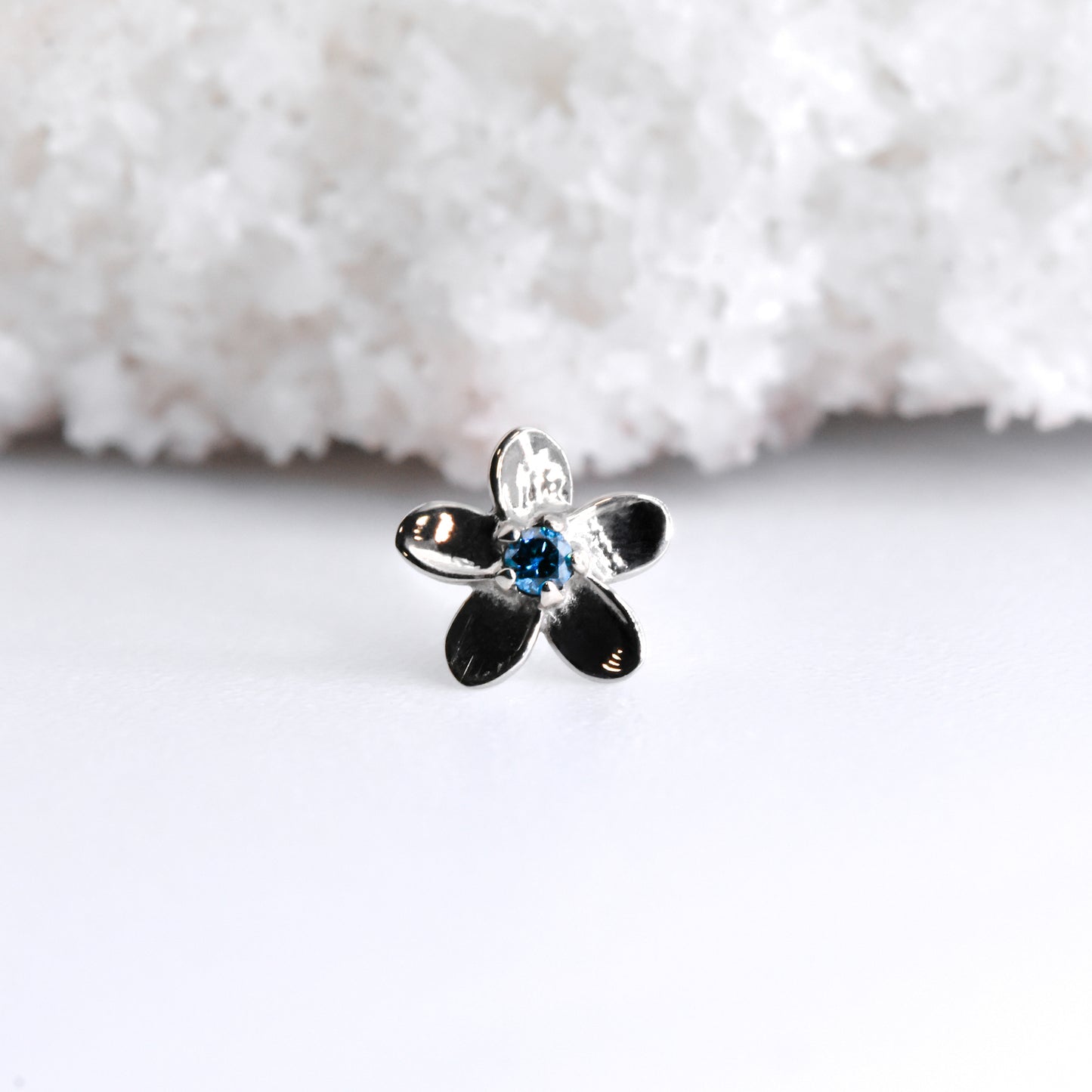Plumeria End - Blue Diamond - Pressure Fit End Only-Gold - Anatometal - Ends - Gemmed Ends - Pressure Fit - White Gold-Anatometal-