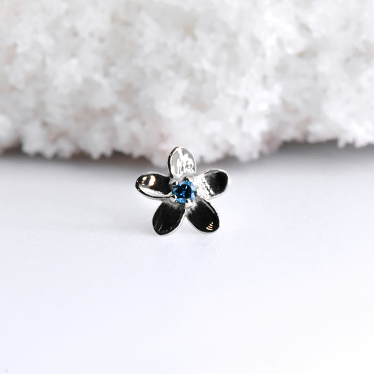 Plumeria End - Blue Diamond - Pressure Fit End Only-Gold - Anatometal - Ends - Gemmed Ends - Pressure Fit - White Gold-Anatometal-