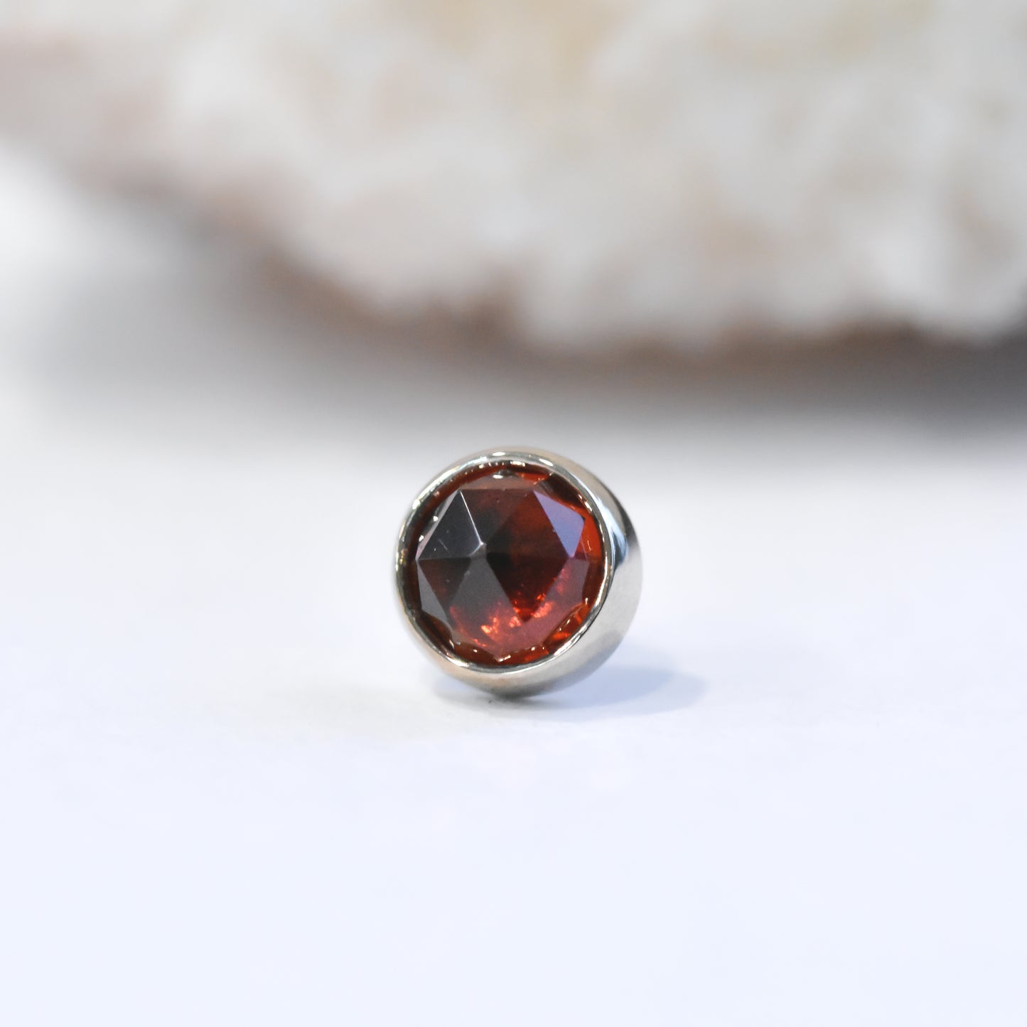 Bezel End - Rose Cut Garnet - Pressure Fit End Only-body jewelry-Alchemy Adornment-White-
