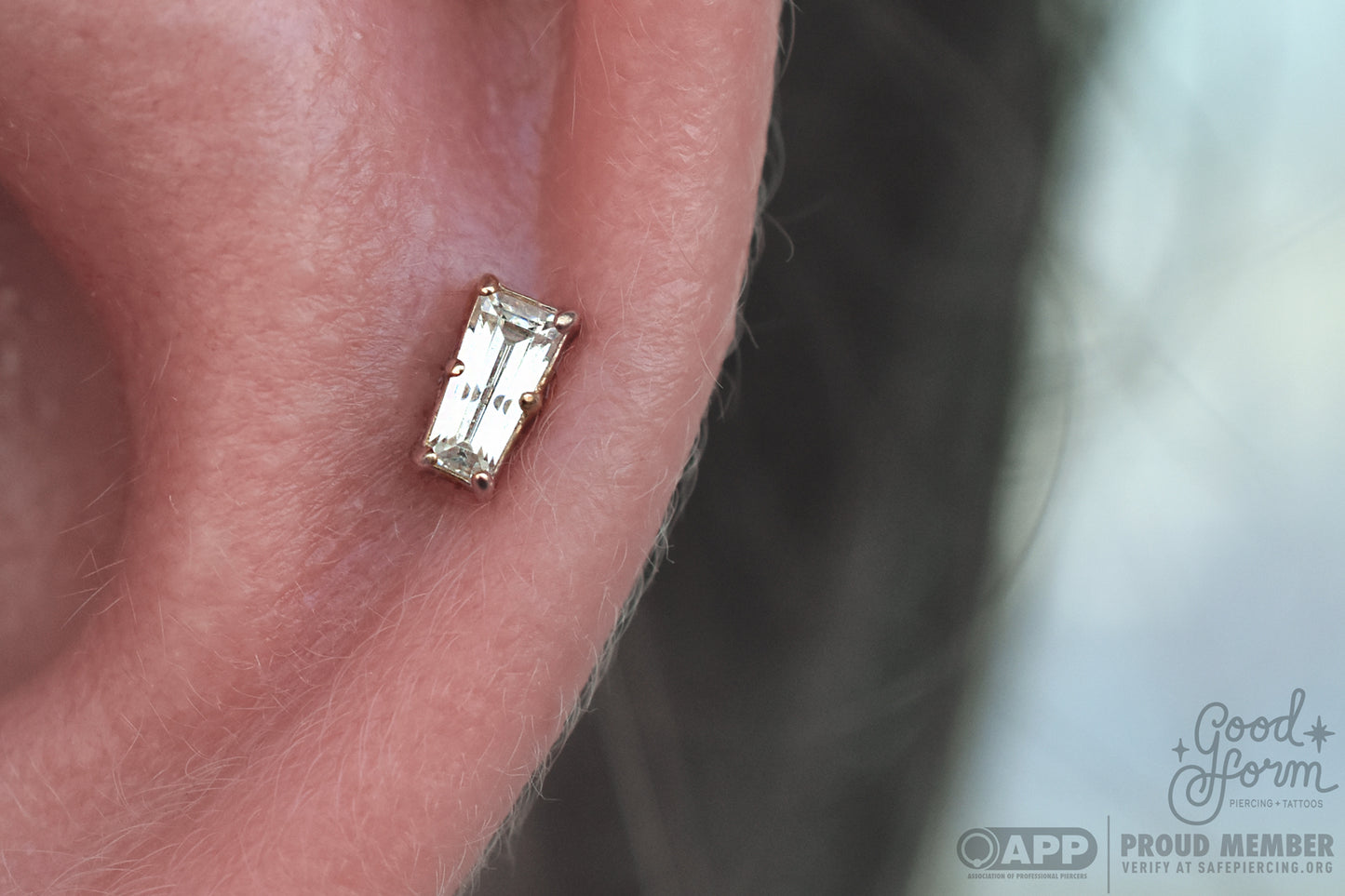 Baguette End - CZ - Pressure Fit End Only-body jewelry-Anatometal-White Gold/Clear CZ-