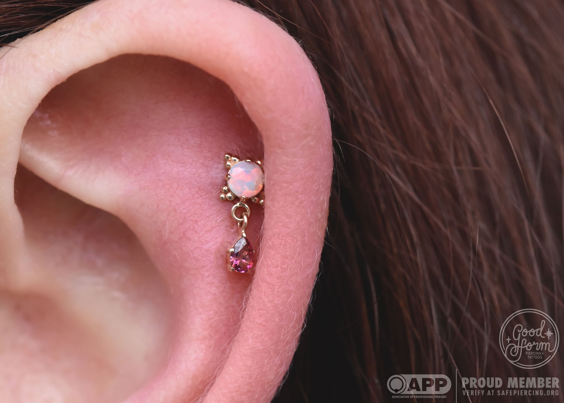 3mm Zia and Pear Dangle - Faceted Opal/Red CZ - Pressure Fit End Only-body jewelry-Anatometal-