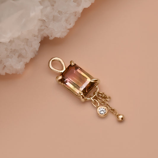 One of a Kind Watermelon Tourmaline & Moissonite Charm-Gold - Aurum Deorum - Charms-tattoopiercer-