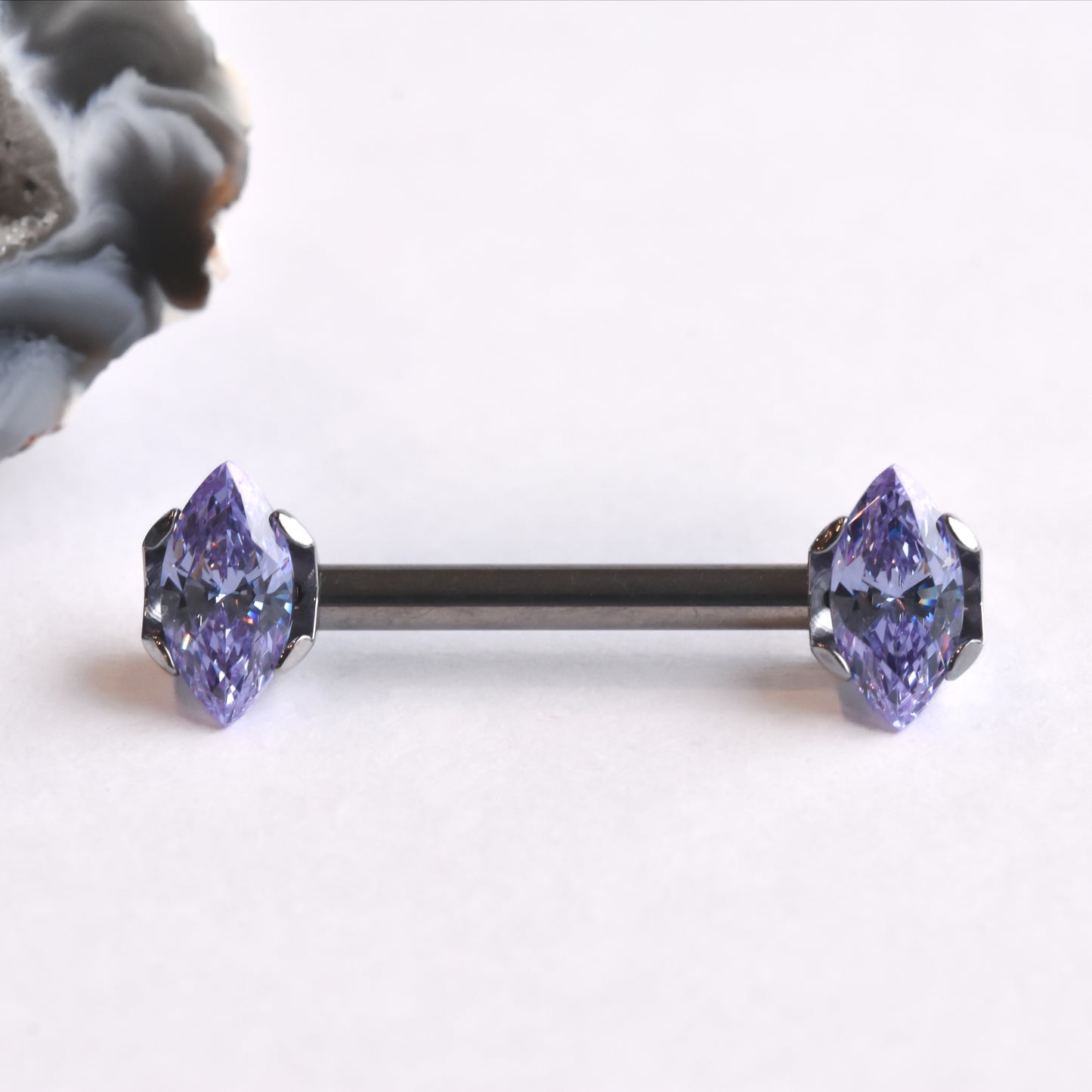 Side-Set Marquise End - Fading Violet CZ - Pressure Fit End Only-Steel& - Titanium - Gem Ends - Pressure Fit - 12g-Anatometal-