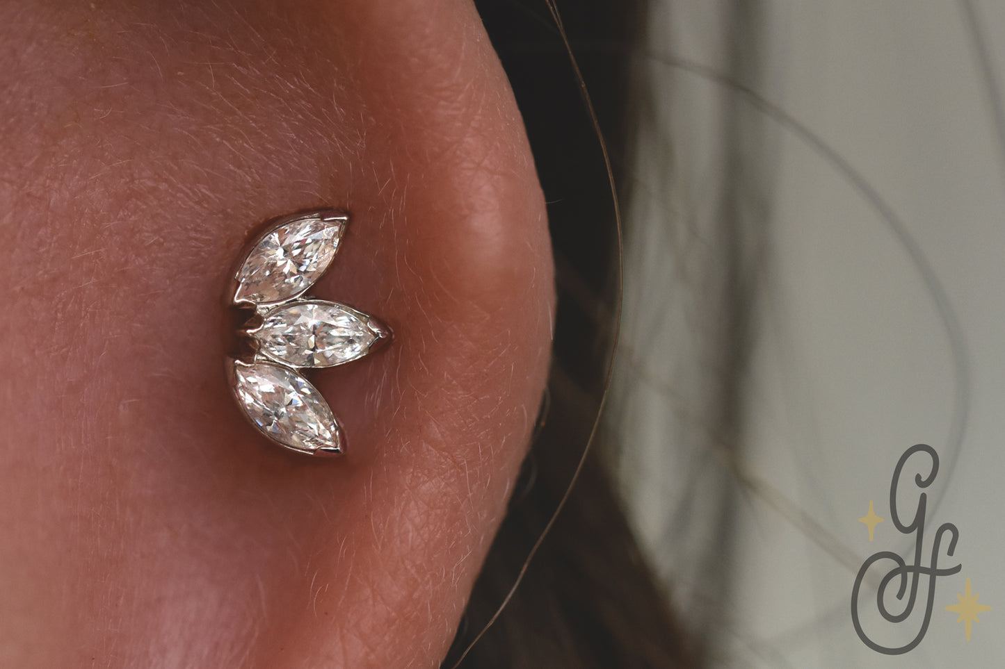 3 Gem Mini Marquise Fan - Clear CZ - Pressure Fit End Only-body jewelry-Anatometal-Rose-