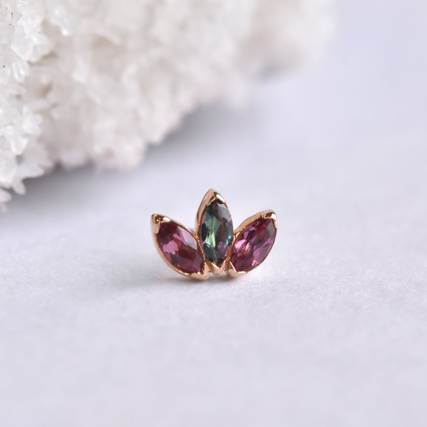 3 Gem Mini Marquise Fan - Genuine Mystic Topaz & Rhodolite Garnet - Pressure Fit End Only-body jewelry-Anatometal-