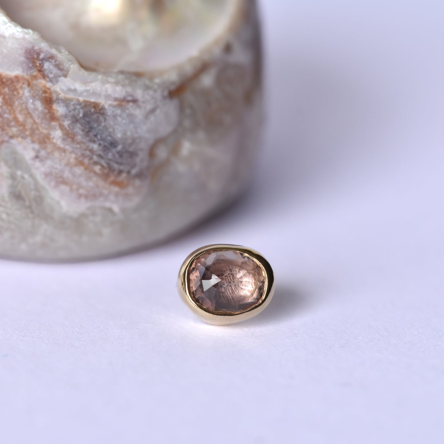 Oval End - Rose Cut Warm-Toned Sapphire - Pressure Fit End Only-body jewelry-Quetzalli Jewelry-
