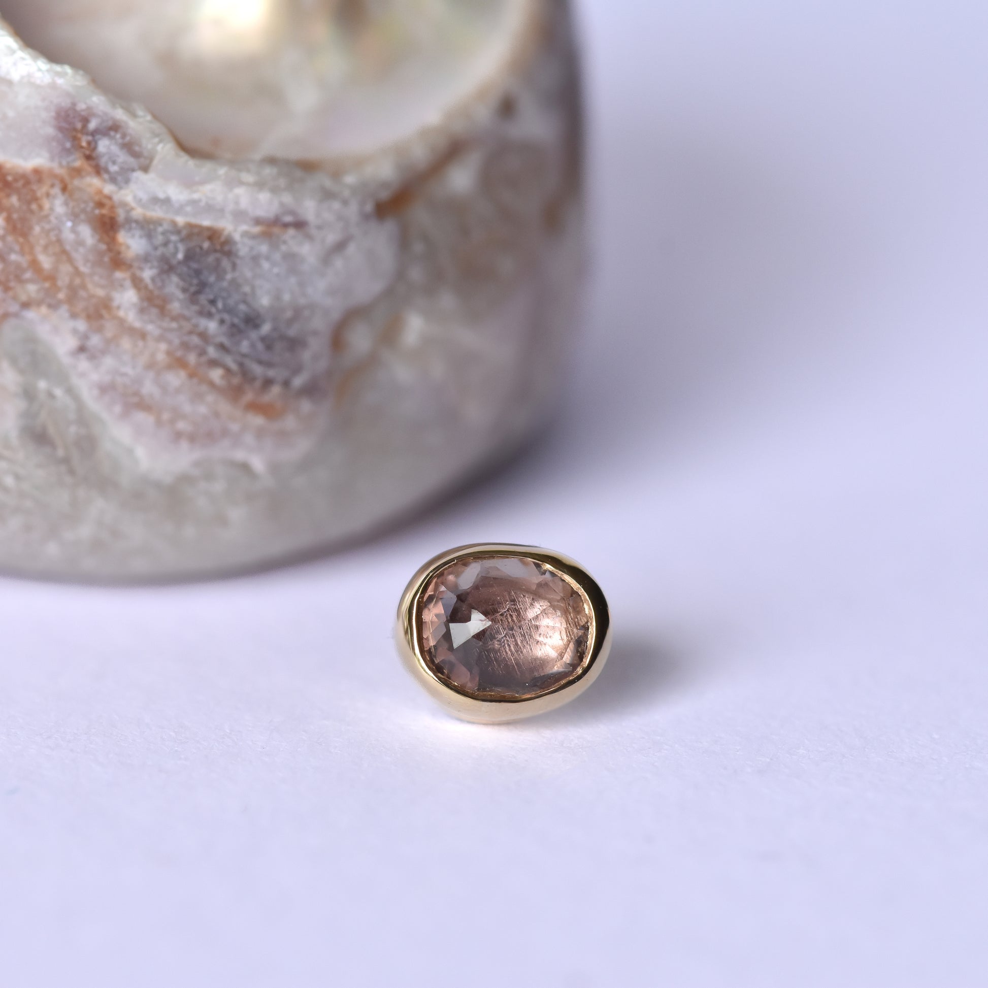 Oval End - Rose Cut Warm-Toned Sapphire - Pressure Fit End Only-body jewelry-Quetzalli Jewelry-
