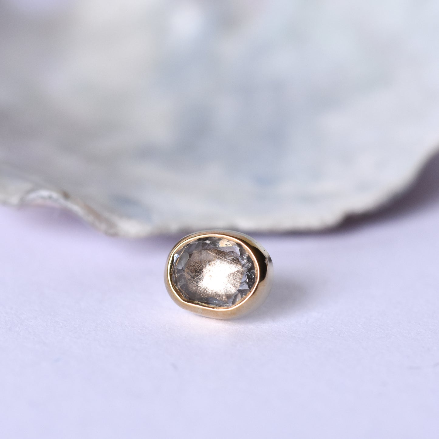 Oval End - Rose Cut Sapphire - Pressure Fit End Only-body jewelry-Quetzalli Jewelry-