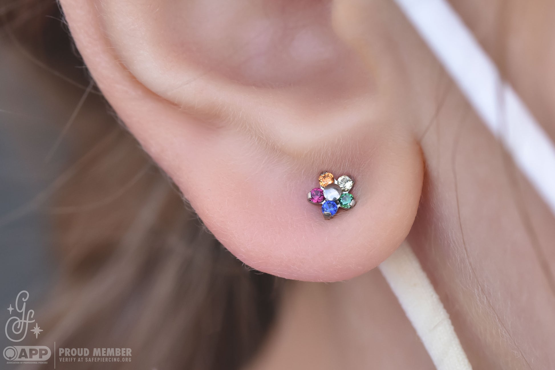 Titanium Flower End - CZ - Pressure Fit End Only-body jewelry-Neometal-Mint Green-