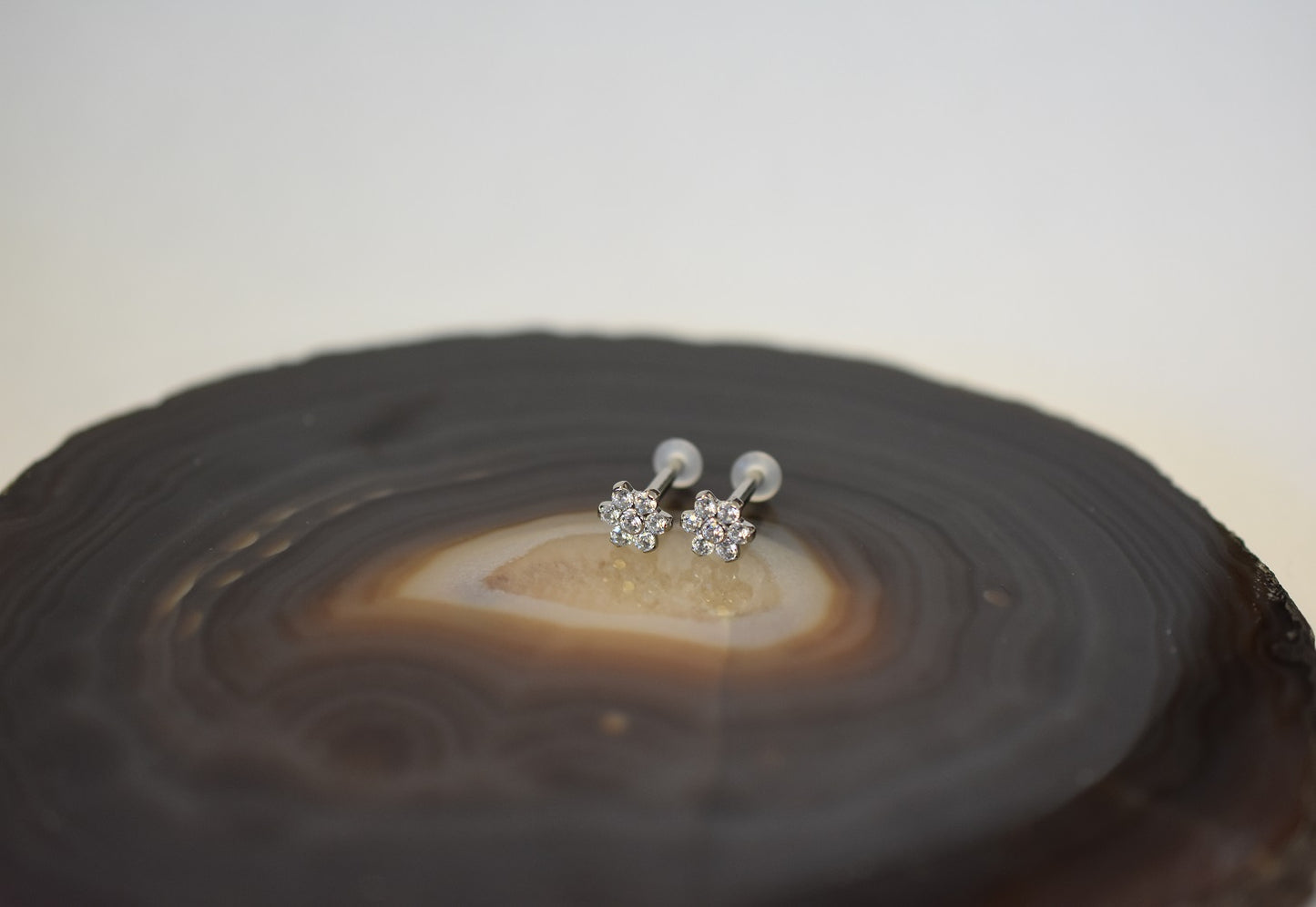 Titanium Single Flare Gem Flower Plugs - CZ - Pair-body jewelry-Industrial Strength-12g White CZ-