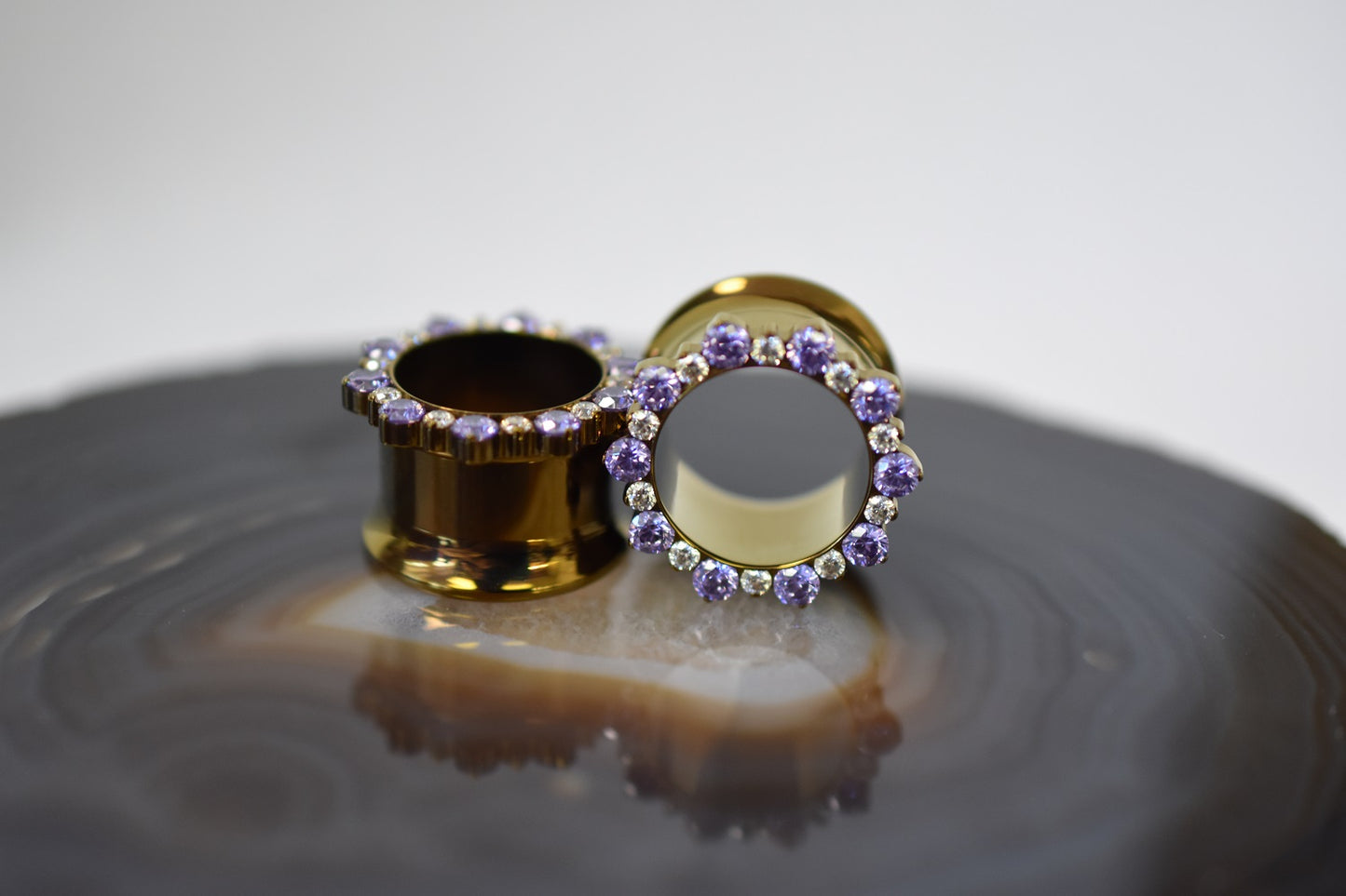 5/8" Alternating Size Gem Eyelets - Champagne and Amethyst CZ - Pair-body jewelry-Industrial Strength-