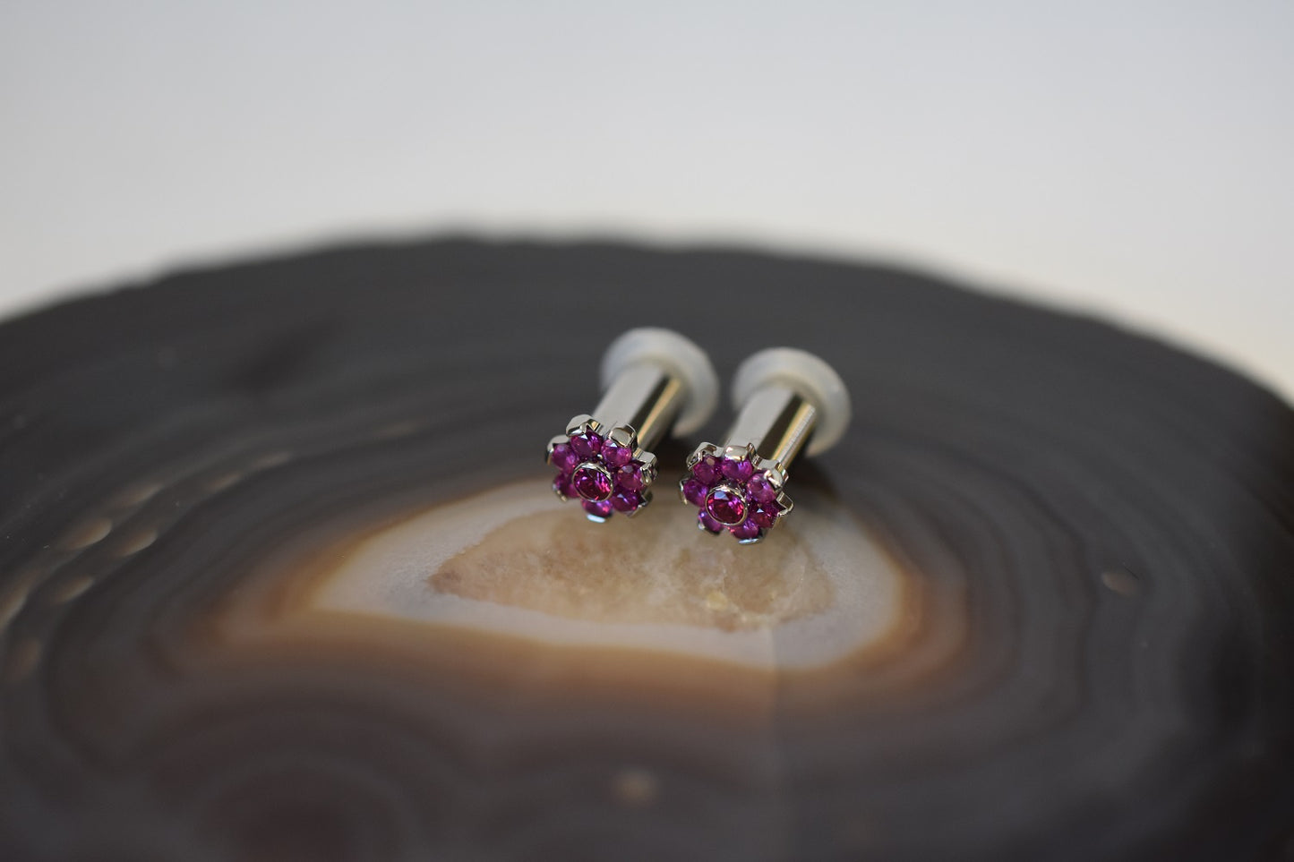 Titanium Single Flare Gem Flower Plugs - CZ - Pair-body jewelry-Industrial Strength-4g Ruby CZ-