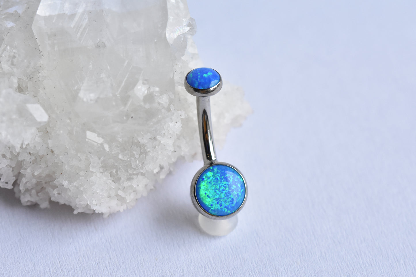 Bezel Set Navel Curve - Capri Blue Opal-body jewelry-Anatometal-5/16"-