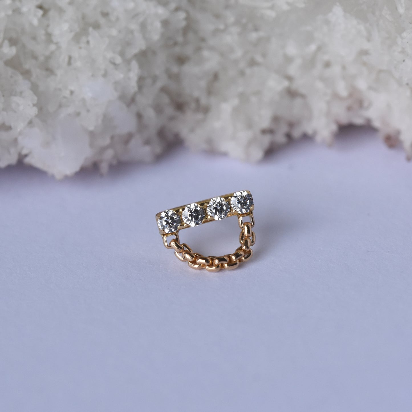 4 Gem Bar with Box Chain - CZ - Pressure Fit End Only-body jewelry-Anatometal-