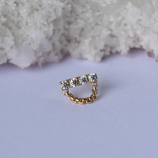 4 Gem Bar with Box Chain - CZ - Pressure Fit End Only-body jewelry-Anatometal-