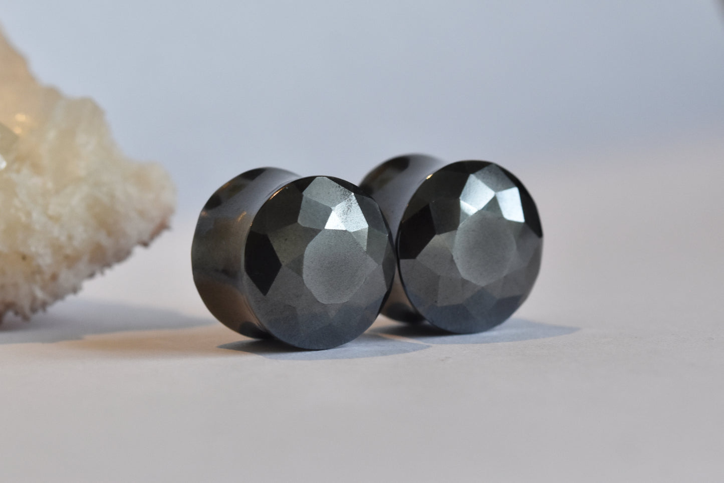 9/16" Tawapa Double Flare Faceted Hematite Plugs - Pair-Tawapa-