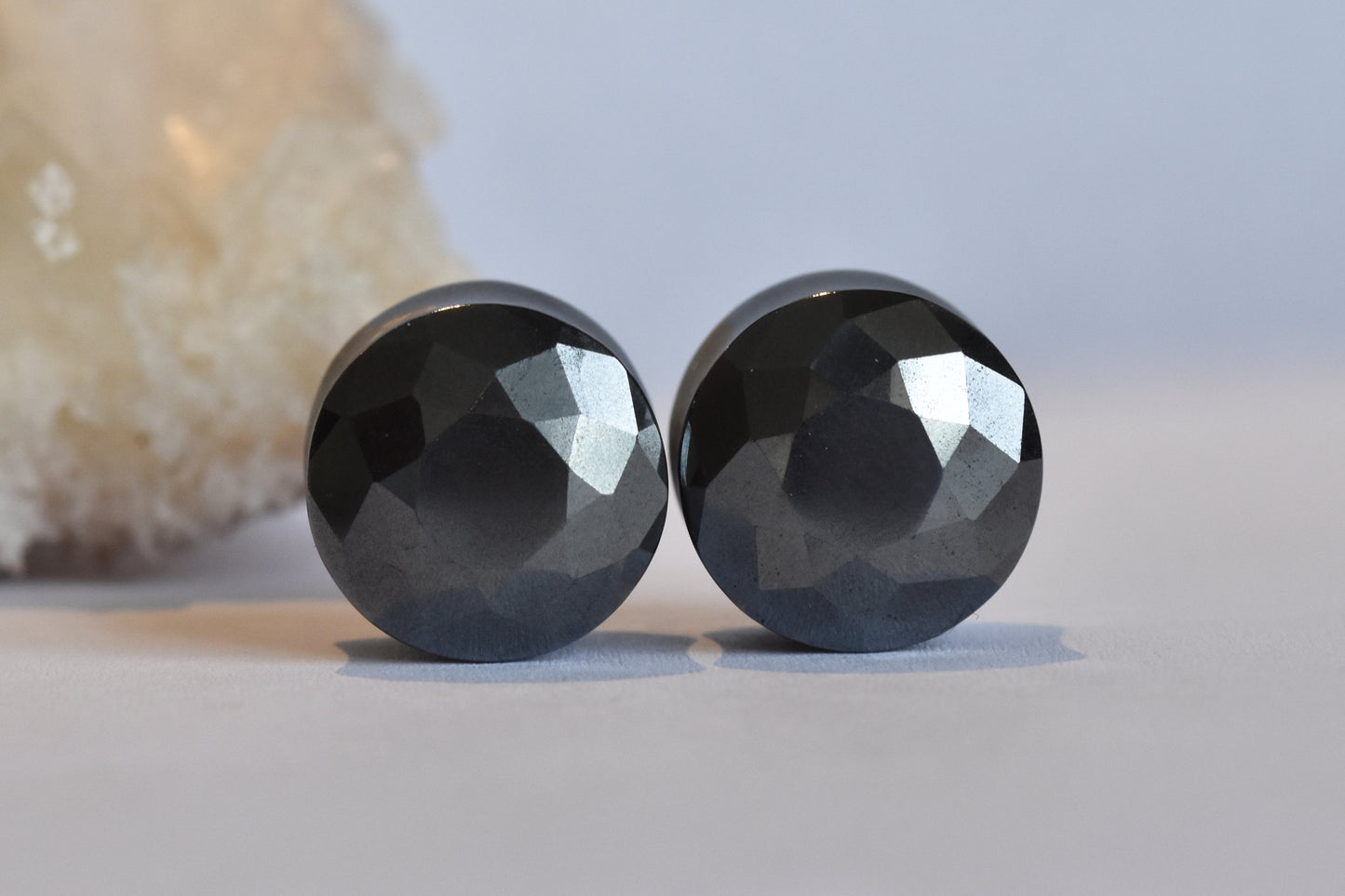 9/16" Tawapa Double Flare Faceted Hematite Plugs - Pair-Tawapa-