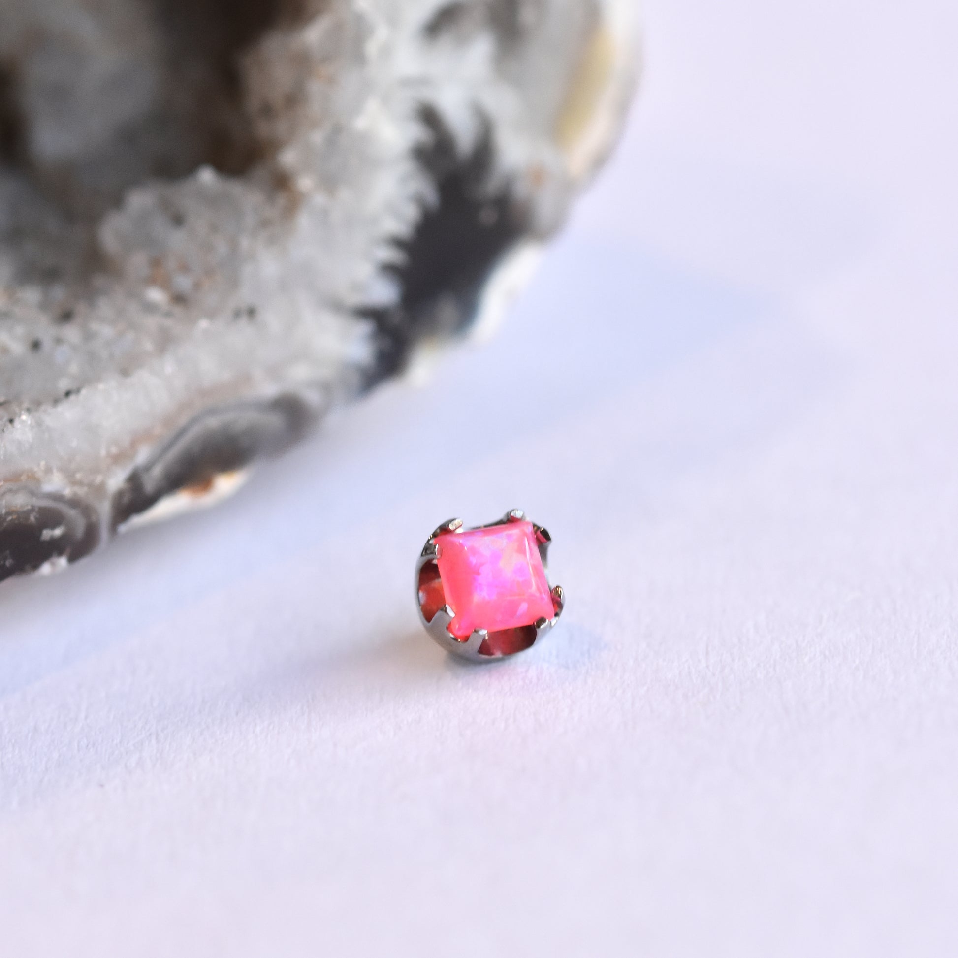 Prong End - Princess Cut Hot Pink Opal - Threaded End Only-body jewelry-Anatometal-