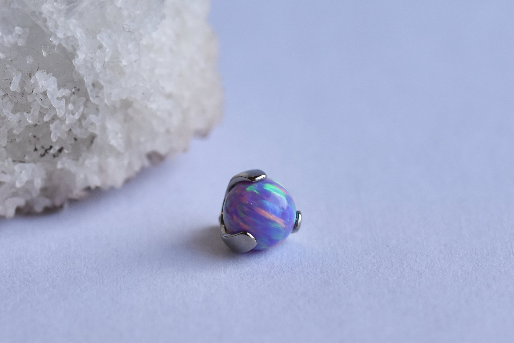 Claw Set End - Synthetic Opal - Threaded End Only-body jewelry-Anatometal-3mm-White #17-