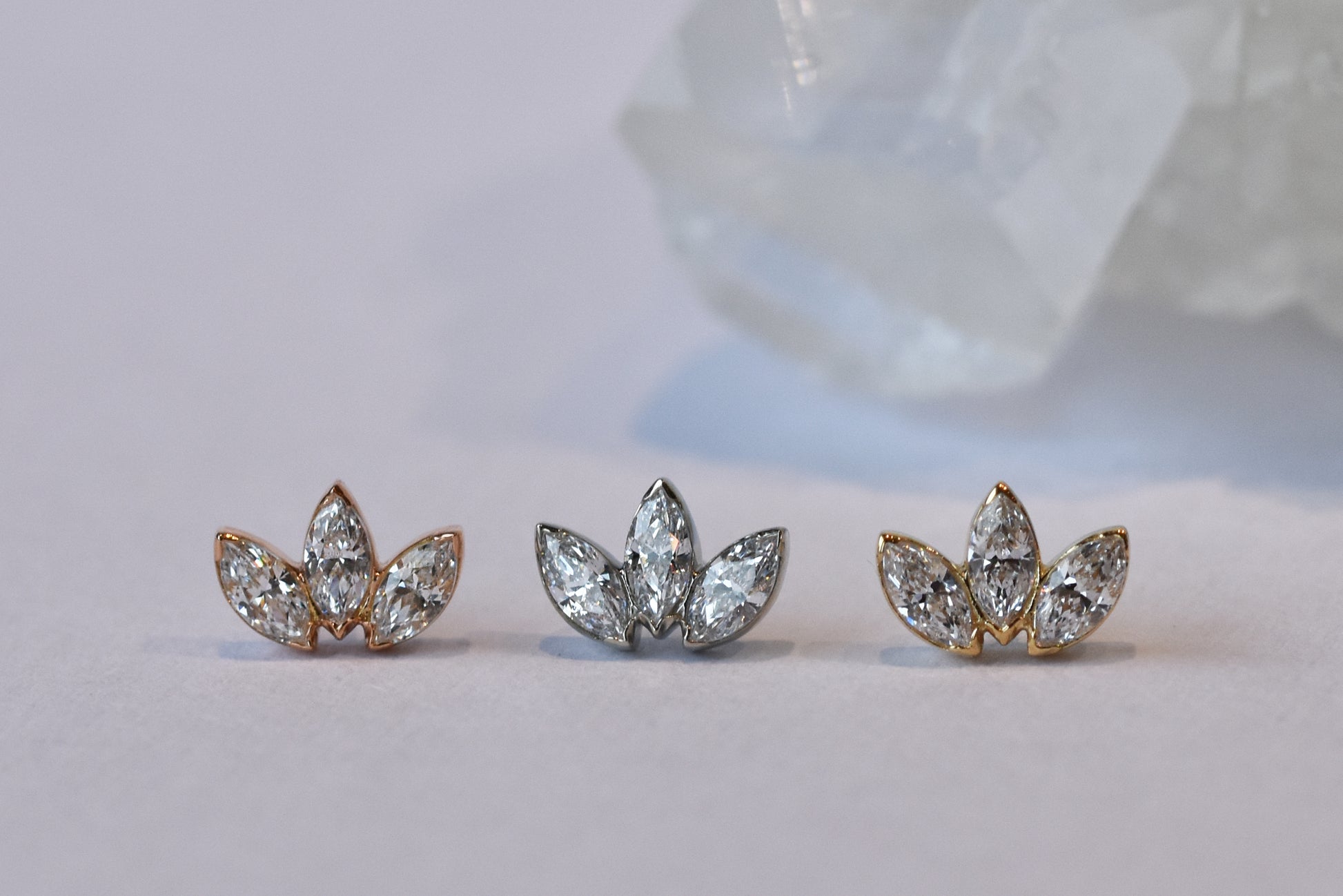 3 Gem Mini Marquise Fan - Clear CZ - Pressure Fit End Only-body jewelry-Anatometal-Rose-