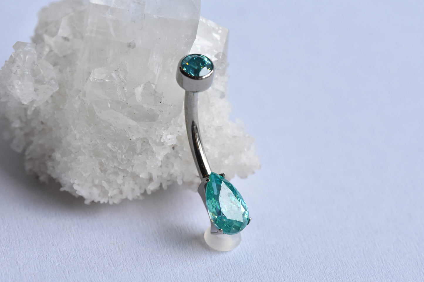 Pear Set Navel Curve - Mint Green CZ-body jewelry-Anatometal-5/16"-