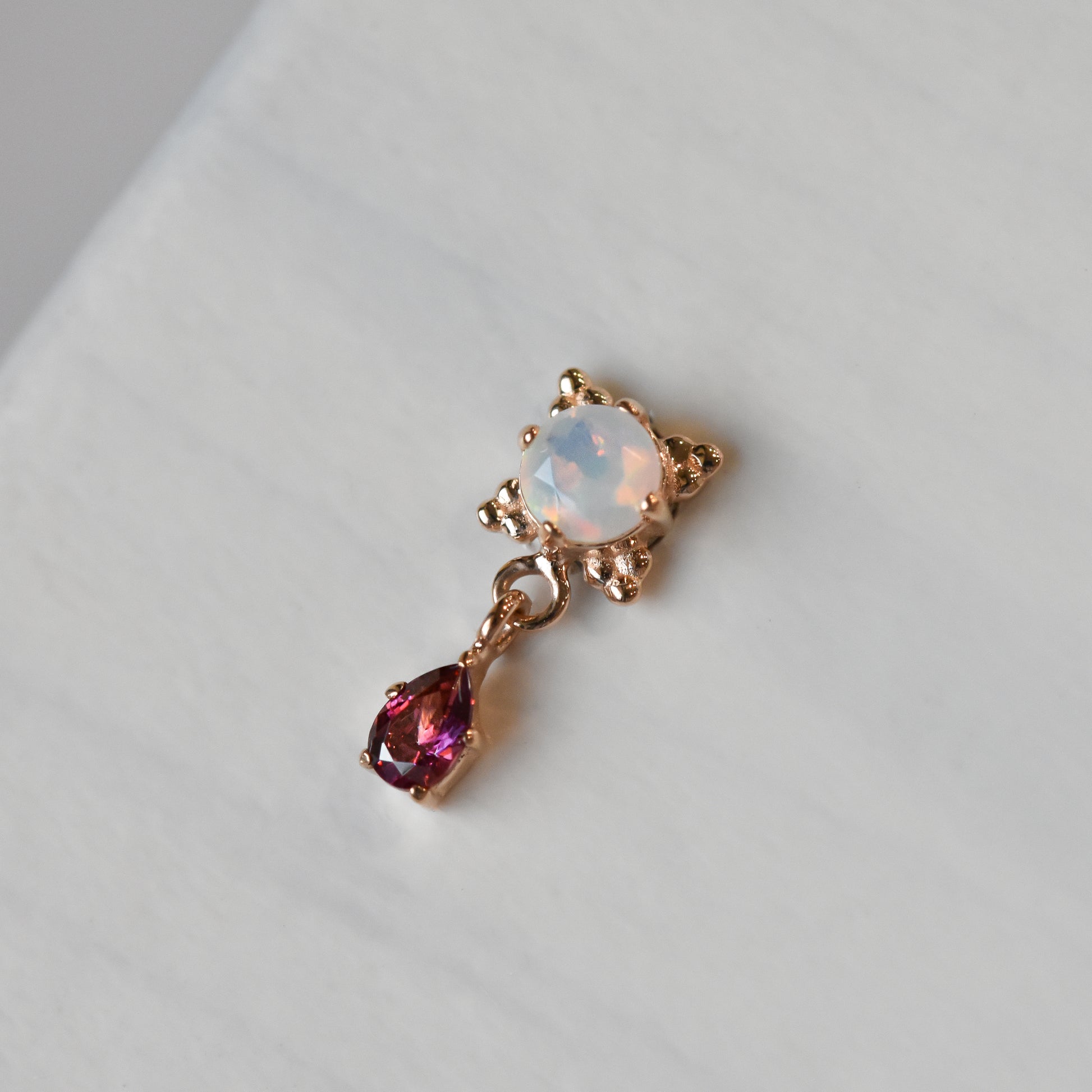 3mm Zia and Pear Dangle - Faceted Opal/Red CZ - Pressure Fit End Only-body jewelry-Anatometal-