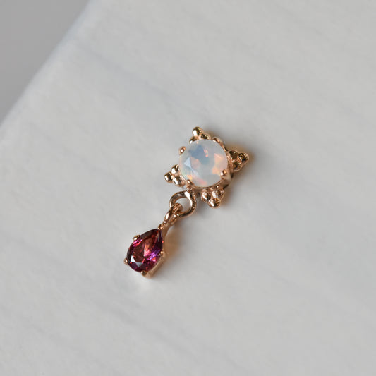 3mm Zia and Pear Dangle - Faceted Opal/Red CZ - Pressure Fit End Only-body jewelry-Anatometal-