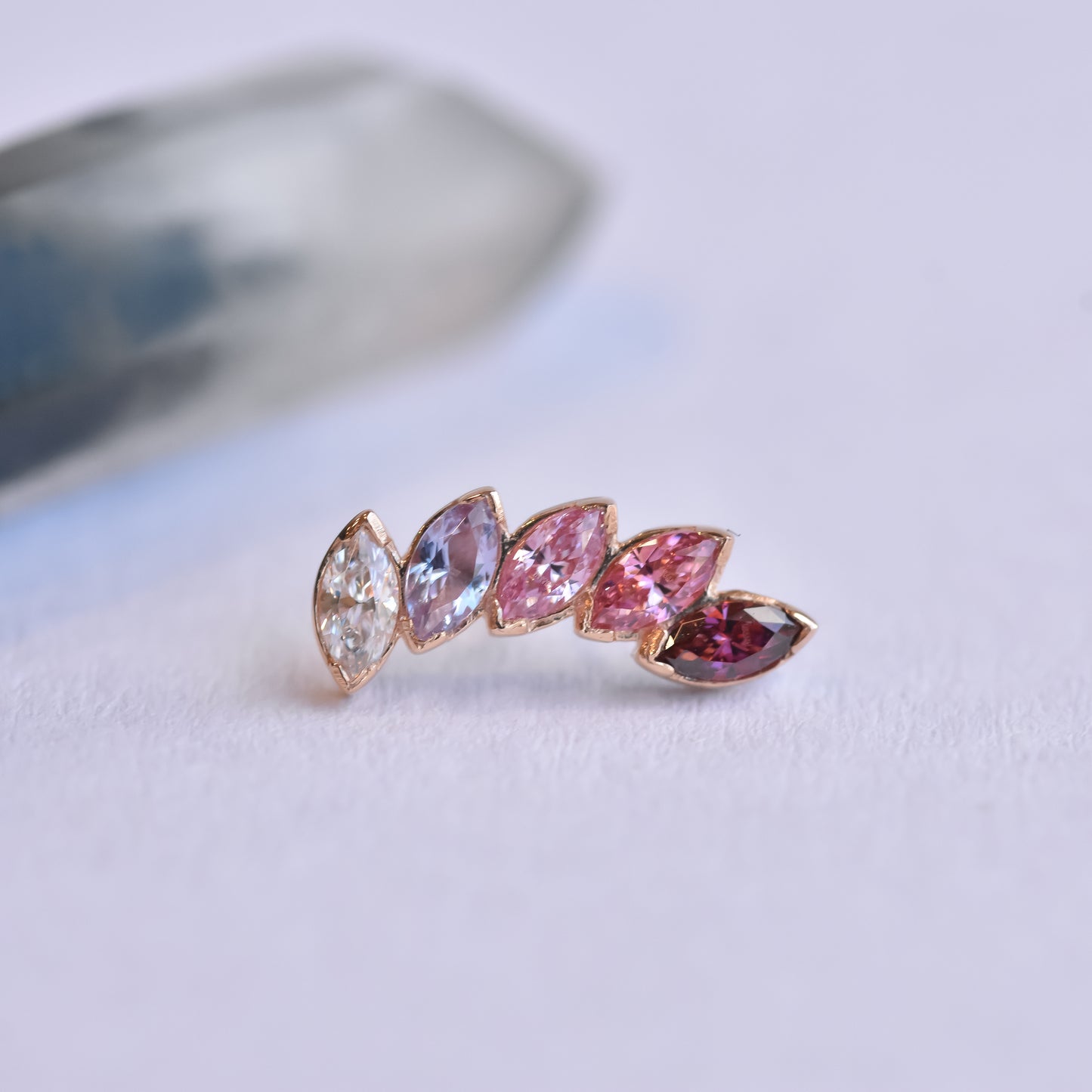 5 Gem Fanfare End - Pink Ombre CZs - Pressure Fit End Only-body jewelry-Anatometal-Right-